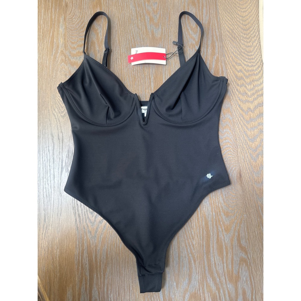 Popilush Black Wired V-Neck Bodysuit